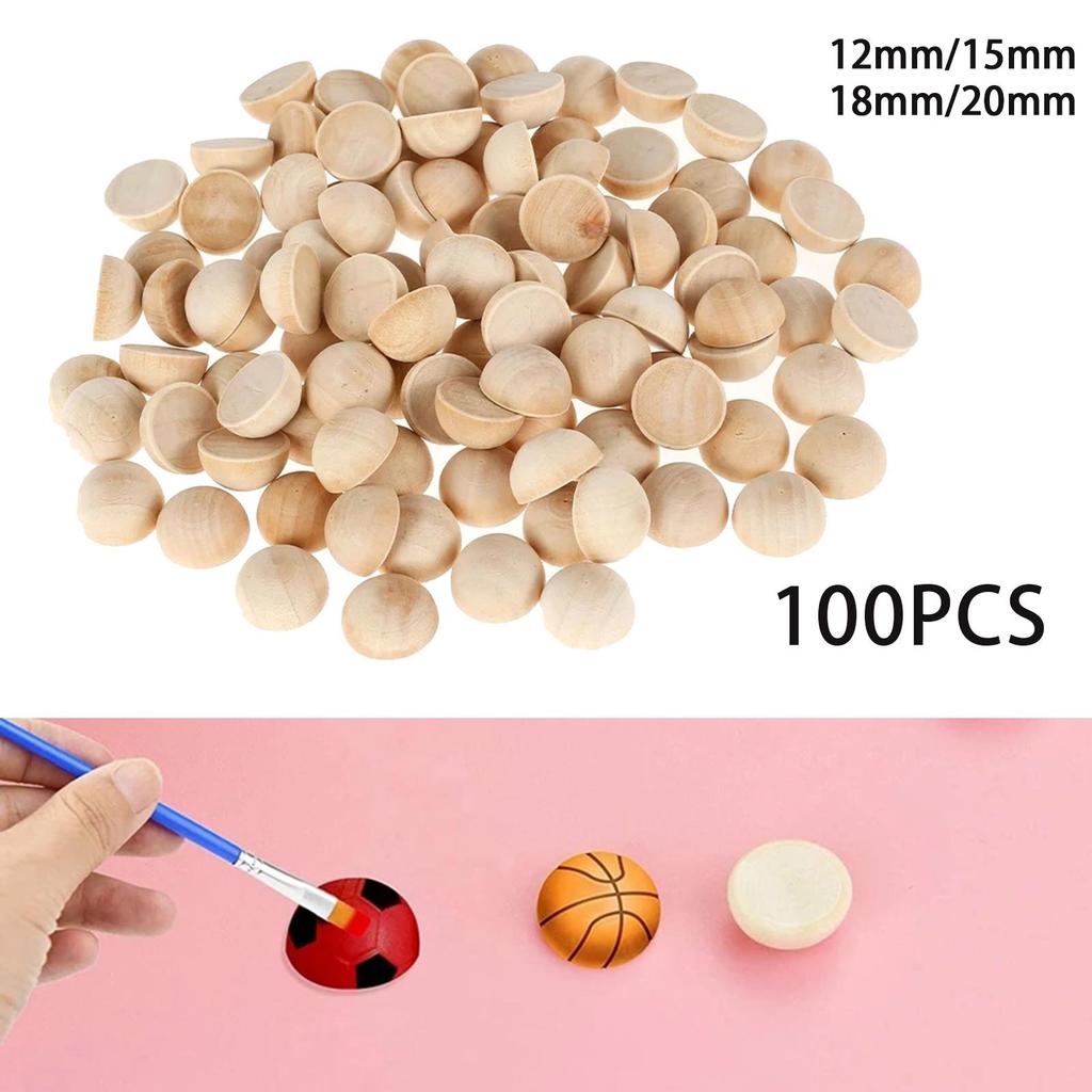 100Pcs Unfinished Half Wooden Beads for Paint DIY Projects Tiered Tray Decor