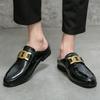 Fashion 2024 Italian Mens Slippers Leather Muller Shoes Men Loafers Outdoor Non-slip Black Casual Half Slipper Men Fashion Footwear Man