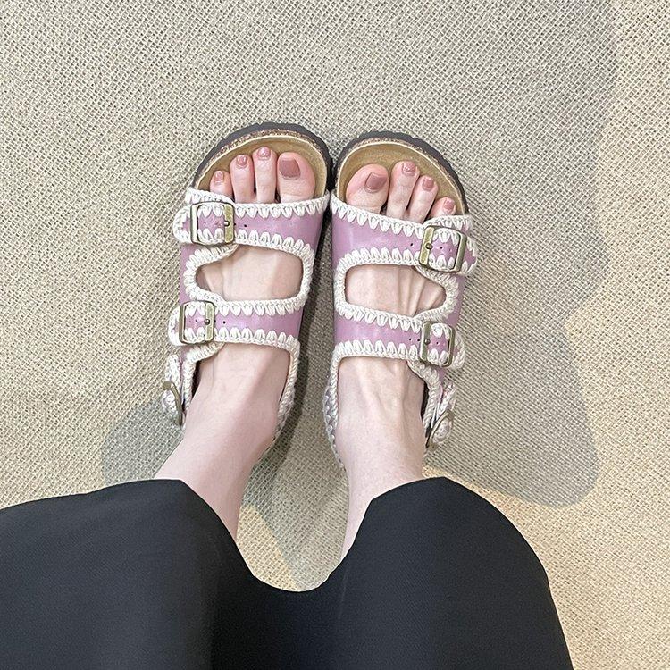 

Soft leather version~ Platform sole belt buckle Boken shoes casual open-toed sandals women wear beach vacation Roman cool slippers 35
