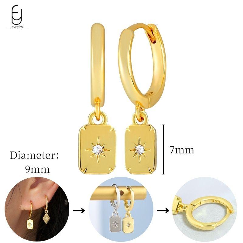 925 Sterling Silver Needle Vintage Heart/Shell Pendant Earrings Round/Square Plate Hoop Earrings for Women Party Fashion Jewelry