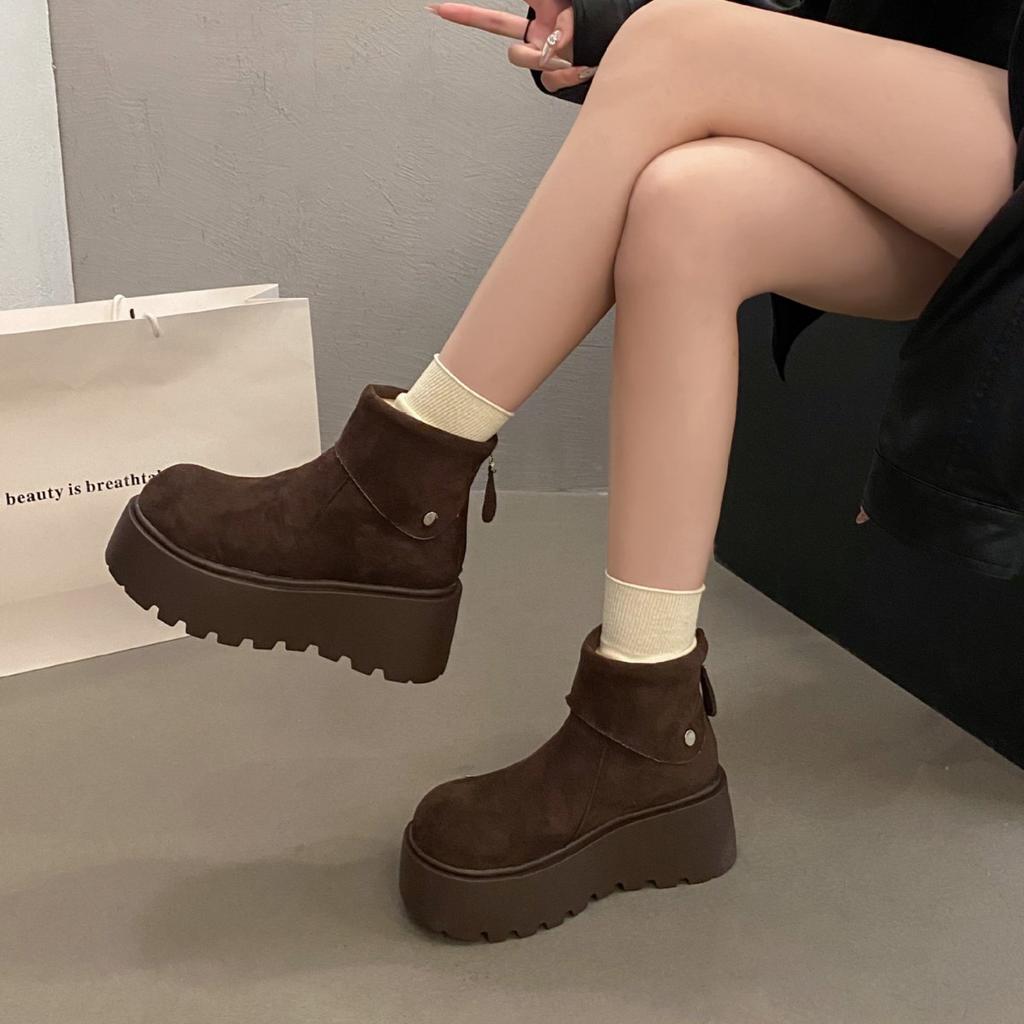 Leichte Damen-Plattform-Winterstiefel mit dicken Sohlen, Warmes Fleece-Futter, Rutschfest, Strapazierfähig, Lässige Baumwollstiefel