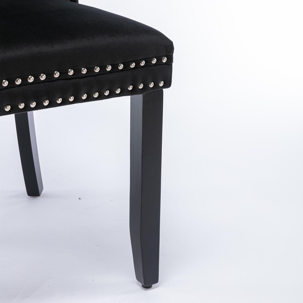 Nikki Collection Hochwertiger getufteter Massivholz Moderner Samtbezogener Esszimmerstuhl mit Holzbeinen Nagelkopfverzierungen 2er-Set, Schwarz, DE2001BK