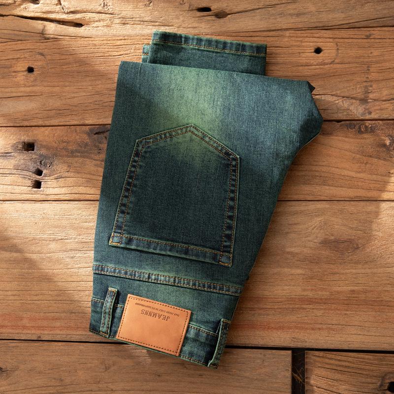 

Hong Kong Green Slim Fit Men s Jeans - Autumn/Winter Elastic Casual Nine-Point Pants Size 28