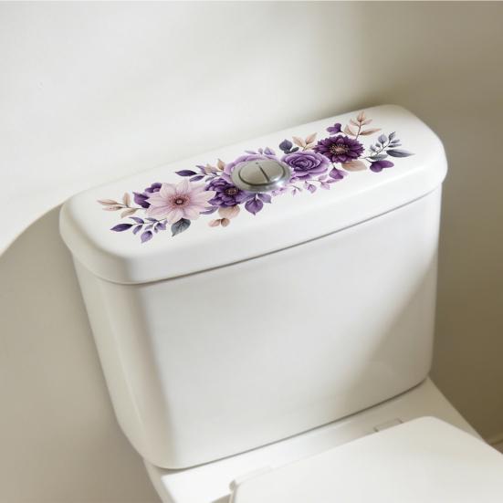 Autocollant pour abattant de WC Fleurs Autocollant Mural de Salle de Bain Adhésif DIY Imperméable Décalcomanies Florales pour Abattant de WC Décoration de Chasse d'Eau de Salle de Bain