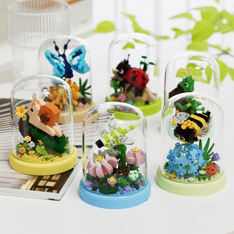 Miniatur-Insektenfiguren-Serie, Mikro-Bausteine, Lernspielzeug für Kinder, Blumenbausteine, Plastikspielzeug, Geschenke