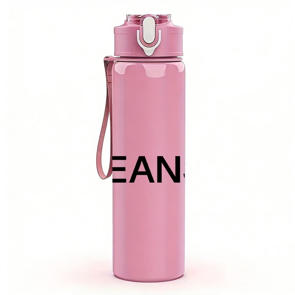 1PC Jeans Letter Minimal Print 750ml Color Plastic Sports Water Bottle Leakproof Flip Straw Lid Suitable for Sports Office Home Use