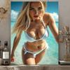 Blonde Girl Beach Wall Art Framed Poster Modern Canvas Painting for Living Room Bedroom Decor
