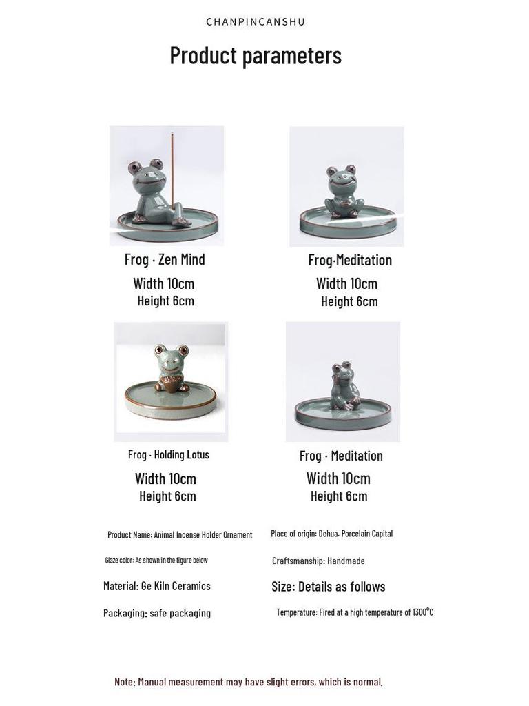 Zen Frog Ceramic Incense Burner and Holder - Ge Kiln Style for Home or Office Decor