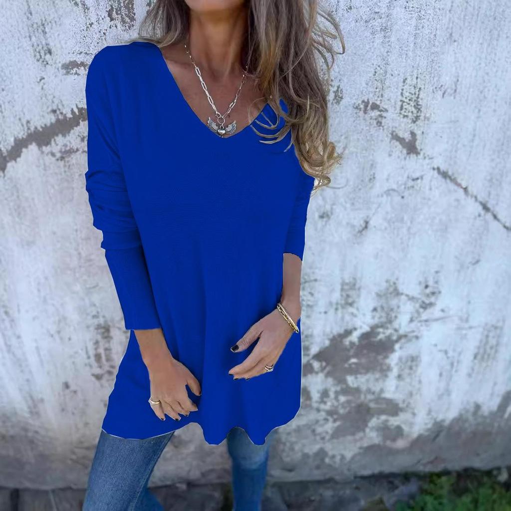 European & American 2026 Spring/Autumn Solid V-neck Knit Loose Women's Top