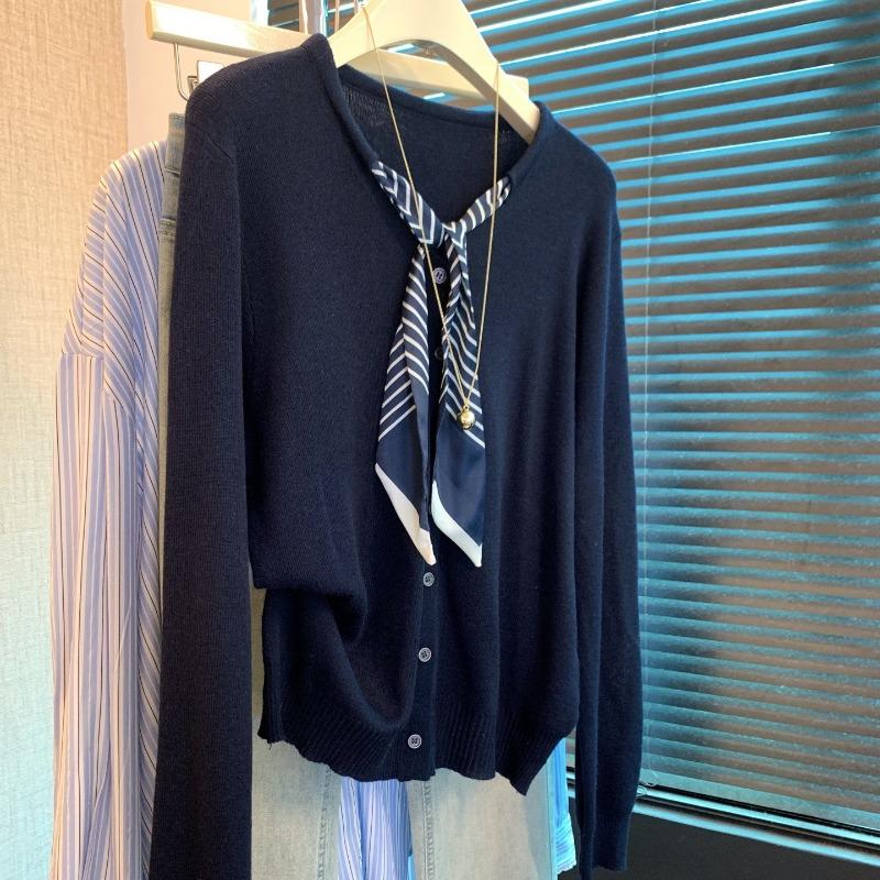 

Женский вязаный свитер с длинным рукавом, осенний облегающий кардиган с длинным рукавом, премиальный топ One size темно-синий