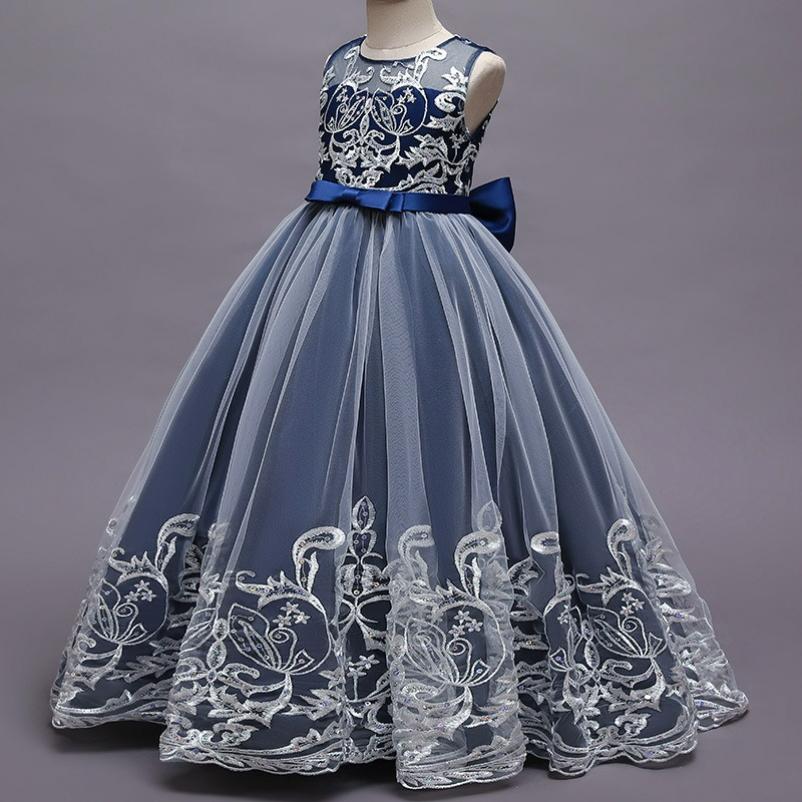 Платье для девочки Платье без рукавов Сетчатое Для выступлений Ведущая Принцесса Платье 110 синий