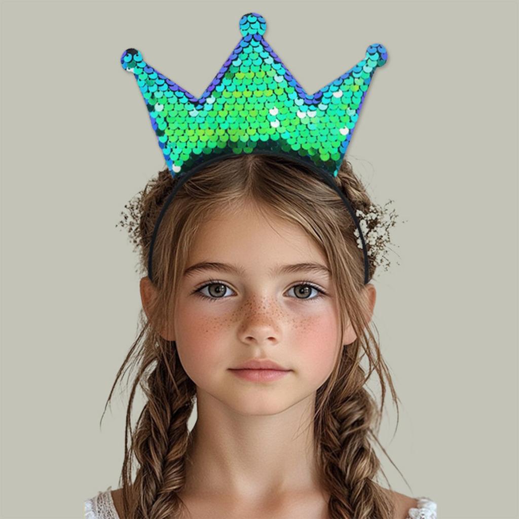 Sparkling Sequins Crown Hairband For Girl Birthday Party Glittering Headwear Toddler Birthday Party Hair Accessory