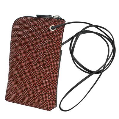 Indenya Inden Sacoche Smartphone Pochette Smartphone Case Deerskin Black X Red Lacquer Small Checkered Pattern Custom Color 5027-21-167