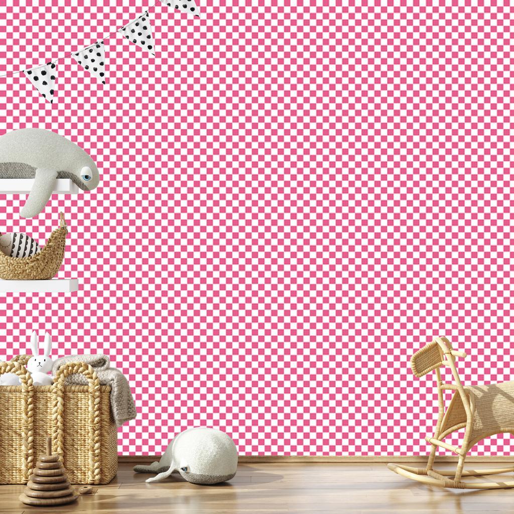 Checkerboard wallpaper powder pink, white and pink 50x1000