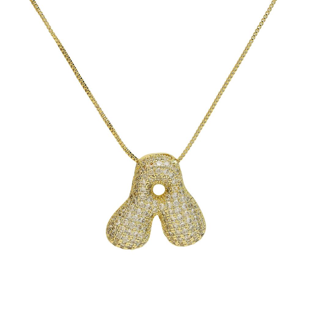 Luxury Zircon 26 English Letter Pendant Necklace for Women Gold Plated Stainless Steel Chain Fat Alphabet Hip Hop Necklace