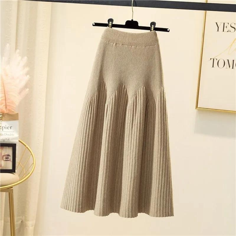 Women's Fall/Winter Thickened Knit Skirt Elegant and Slimming Mid-Length Woolen Skirt A-Line Long Skirt