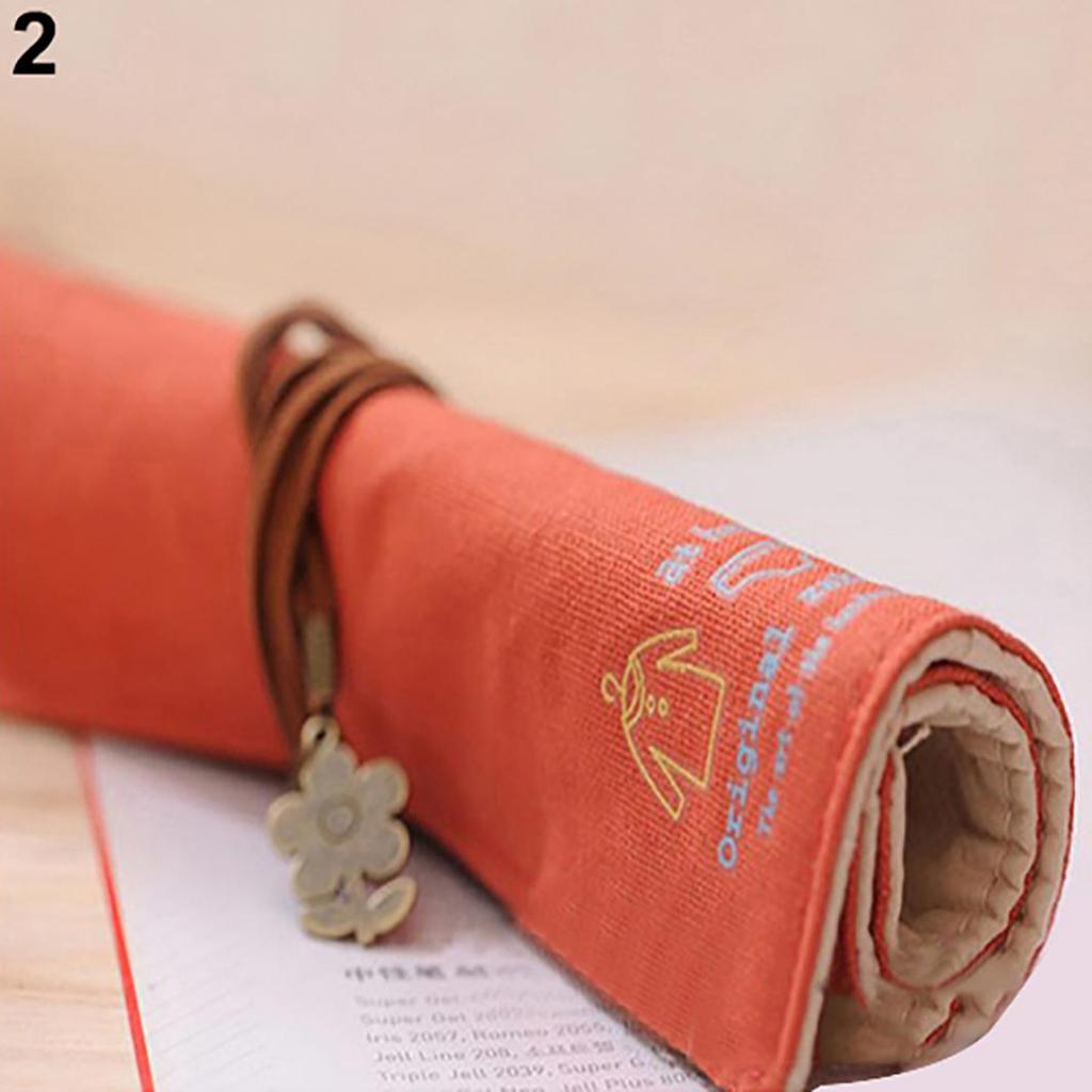 Canvas Bag Holder Wrap Roll Up Stationery Pen Brushes Makeup Pencil Case Pouch