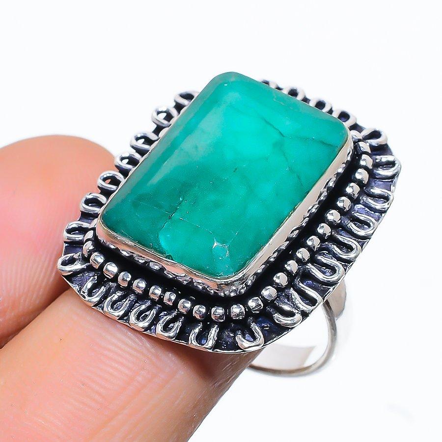 Emerald(Simulated) Gemstone 925 Sterling Silver Ring Size 9.5 A6s65