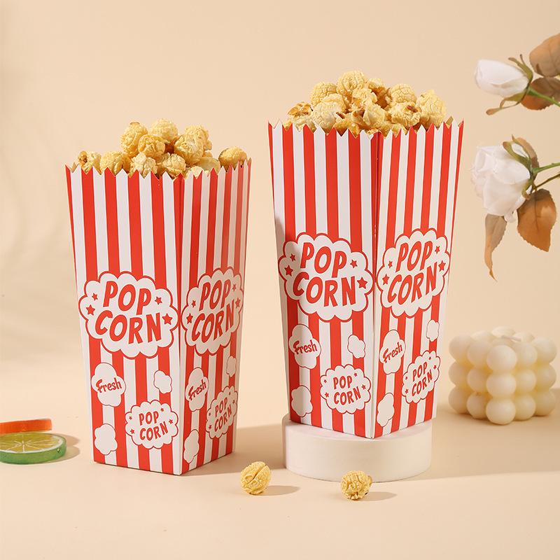 Striped Food-Grade Cardboard Folding Box for Popcorn, Fries, and Chicken