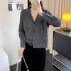 2025 Autumn/Winter Korean Style V-Neck Heart Sequin Knit Cardigan for Women