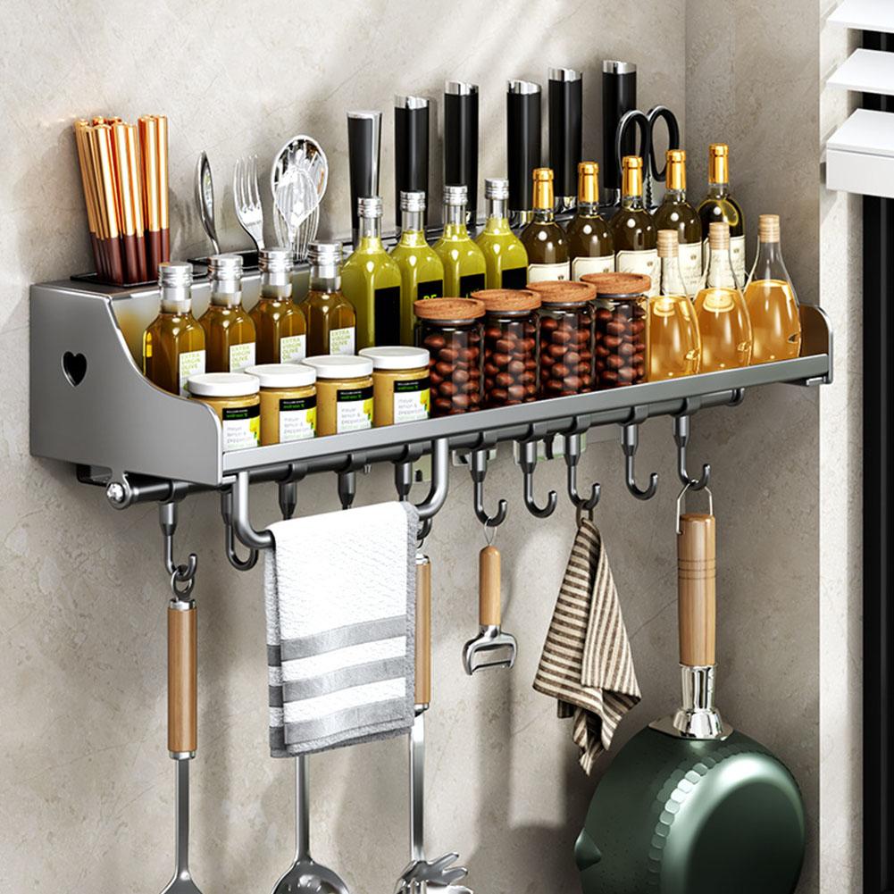 60CM Hanging Storage Rack Punch-Free Kitchen Spice Rack Space-Saving Spice Organizer for Chopsticks Spoons Shovels Organize