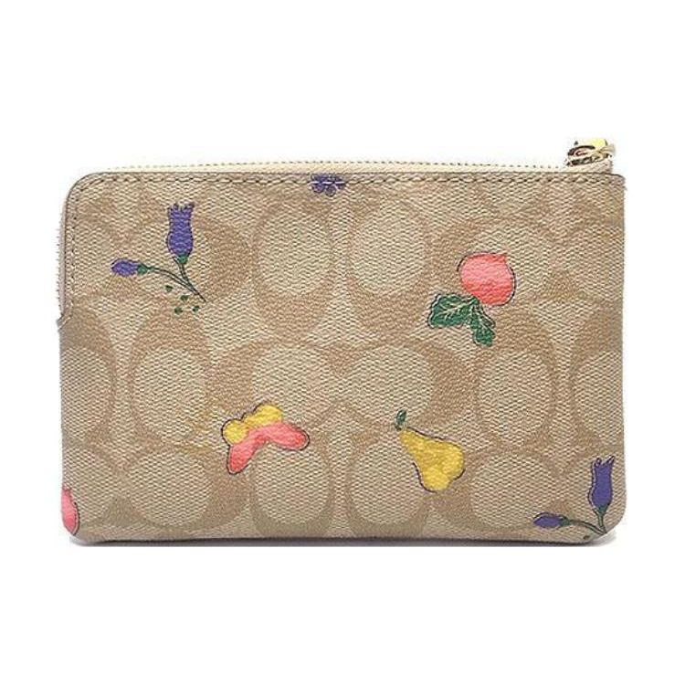 Coach Corner Zip 16 Monogram Fun Print Butterfly Fruit Flower PVC Clutch Small Women Clutch Bright-Khaki Vintage-Yellow C8722-IMTVE