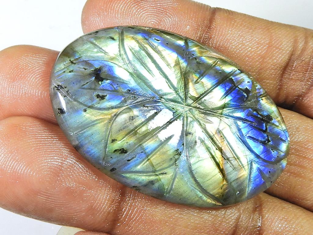 32X48MM Natural Labradorite Carving Oval Designer  Loose Gemstone 105Cts SK-1364