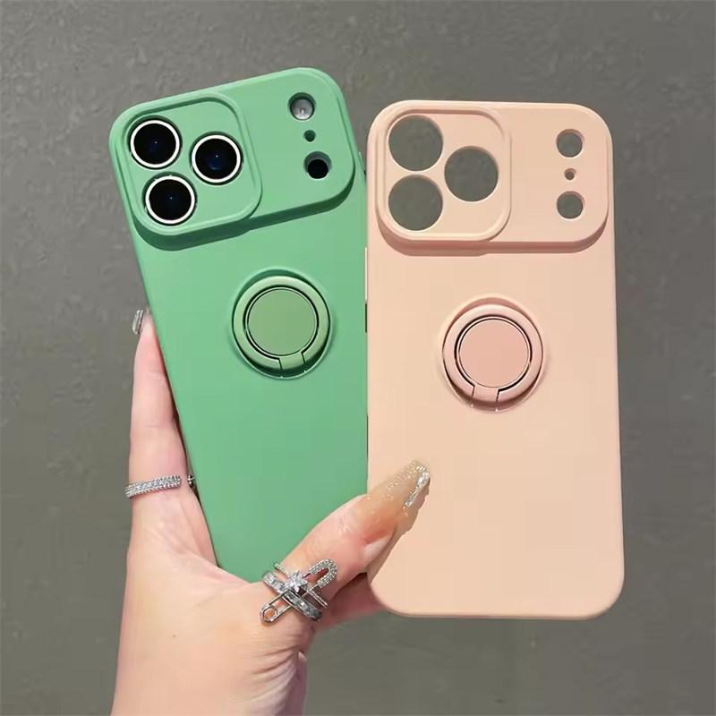 With Ring Holder Stand Shockproof Phone Case For iPhone 17 Air 16e 15 14 13 12 11 Pro Max Plus Xs XR Mini Matte Silicone Soft Back Cover