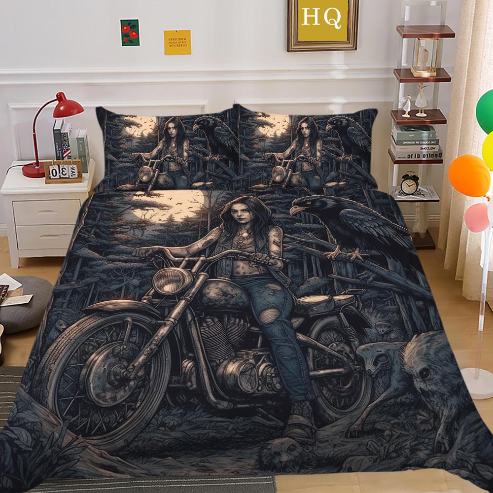 Beauty Skull Printed Home Bedclothes Double Size Microfiber Teen Fashion High Ranking Bedroom Decor