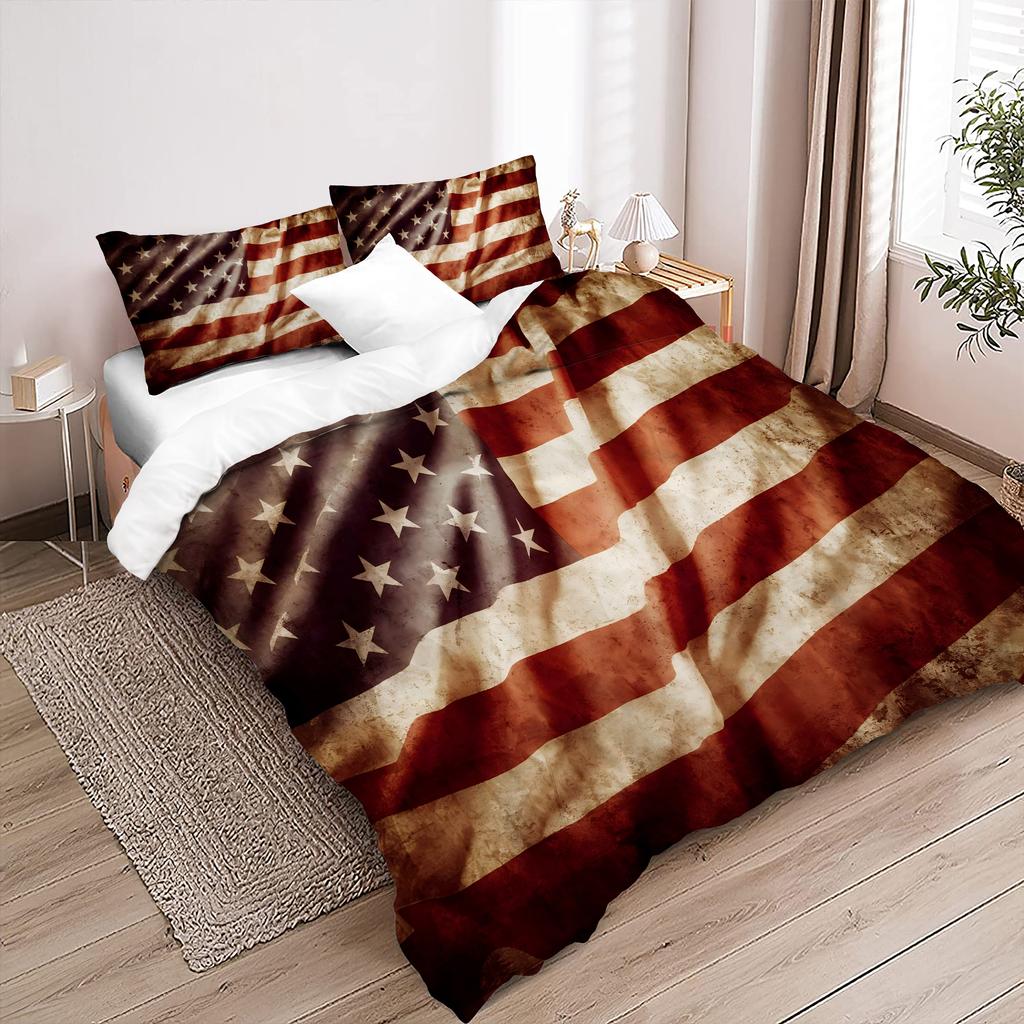 American Flag Pattern 3D Printed Duvet Cover Set Creative Retro Style Bedding Set Polyester Soft Comfortable Quilt Cover Set