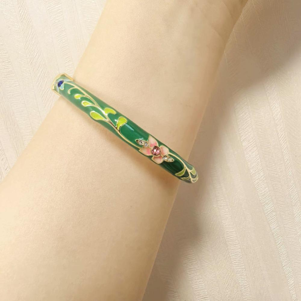 Electroplating Enamel Flower Pattern Bangle Chinese Style Enamel Bangle  Daily Wear Style 1