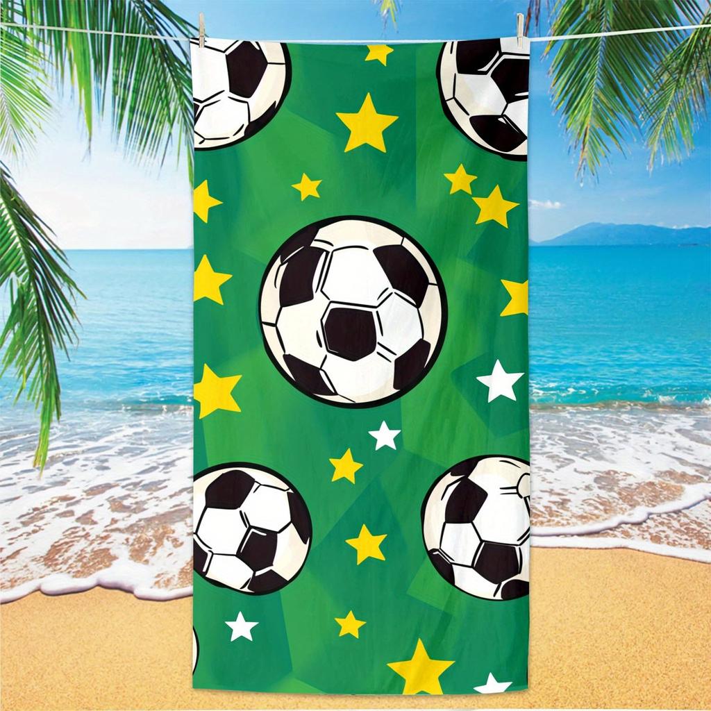 One Piece of Microfiber Beach Towel Featuring a Large Soccer Print, Designed for Quick Drying And Sand-Free Use.It'S Lightweight