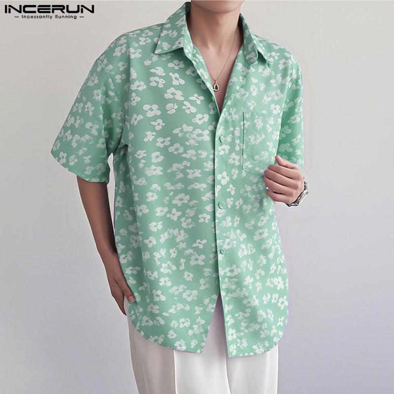 INCERUN S-XXXXXL Men Lapel Neck Short Sleeve Floral Print Buttons Casual Shirts
