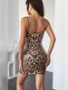 Oumei Leopard Print Sequin Strappy Bodycon Dress