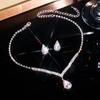 Geometric Zircon Pendant Necklace Set With Matching Earrings Waterdrop Shape Full Rhinestone Crystal Jewelry Wedding Party