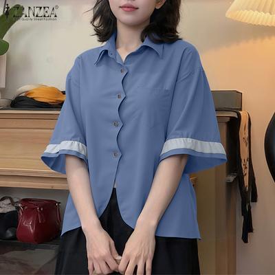 Women Classic Collar Summer Casual Short Sleeve Blouse