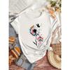 Womens White Vibrant Dandelion Butterfly Print Tee New Creative Design Round Neck Comfortable Short Sleeve Outdoor Casual Stylish Everyday Top