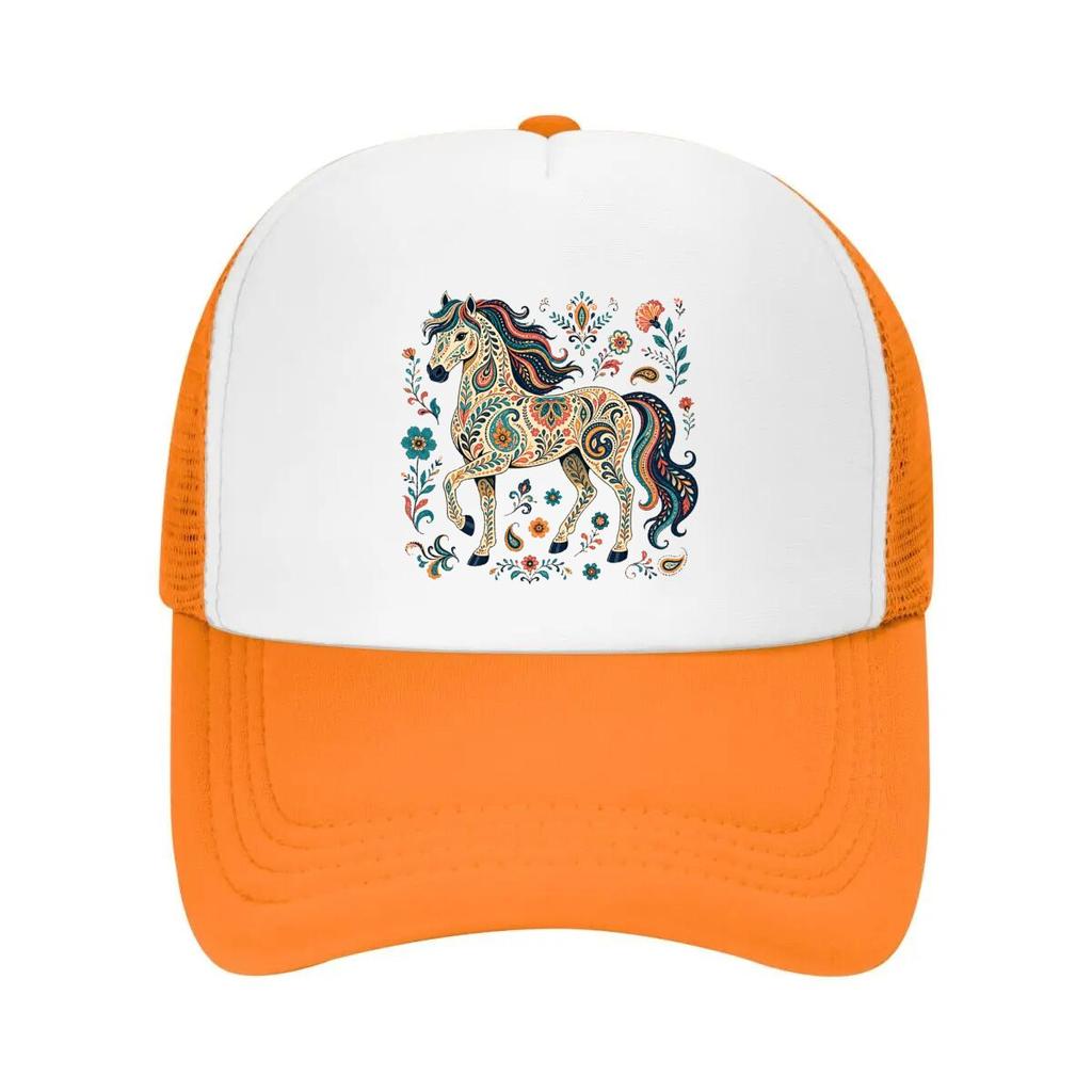 Bohemian Folk Art Horse Flourish Mesh Baseball Cap Casual Hat Outdoor  For Womens Unisex FeUnisex