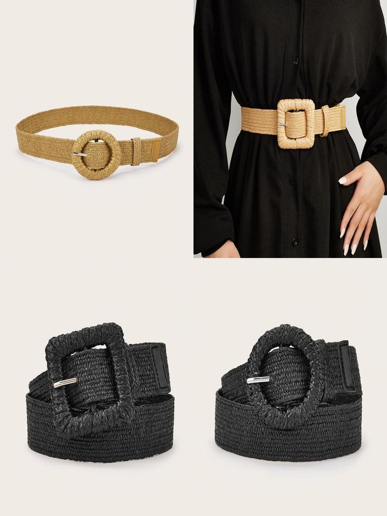 Minimally Designed Circular Buckle Decoration Women Casual Woven Waist Belt For Festival Outfits