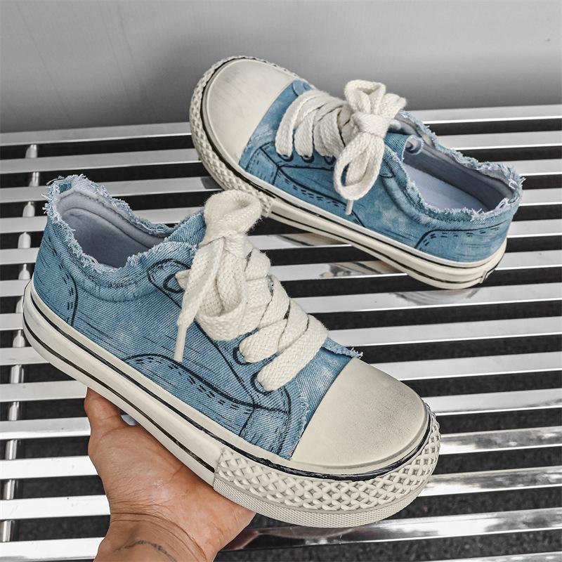 Man Canvas Shoes Autumn 2025 Fashion Blue Graffiti Men's Vulcanize Shoes Comfortable Platform Canvas Sneakers Men Zapatillas