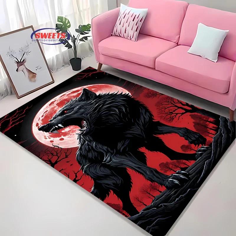 Brave Wolf Design Area Rug – Anti-Slip Sound Insulating Carpet for Living Room, Bedroom & Office – Durable & Soft Floor Rug