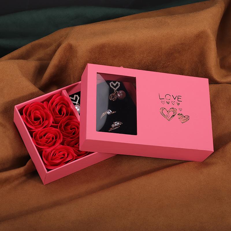 Qixi Festival Valentine's Day Creative Simulation Flower Rose Jewelry Box Mother's Day Girlfriend Gift Packaging Box Box