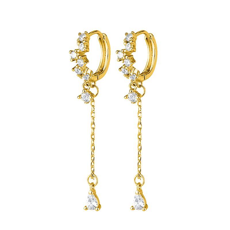 925 Silver Needle Long Chain Stud Earrings For Women Exquisite Zircon Geometric Tassel Pendant Earrings Luxury Jewelry