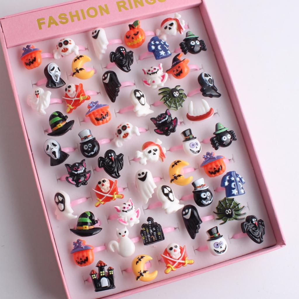 50Pcs Cartoon resin children's ring - Sweet flower ring - Gift box set finger ring - Party gift