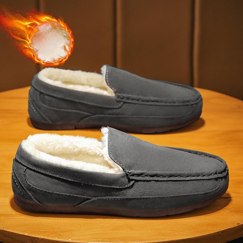 Plus Size 44 45 Man's Winter Leather Casual Shoes Warm Thick Cotton Shoes One Foot Treading Non-slip Men's Lazy Shoes Sneakers