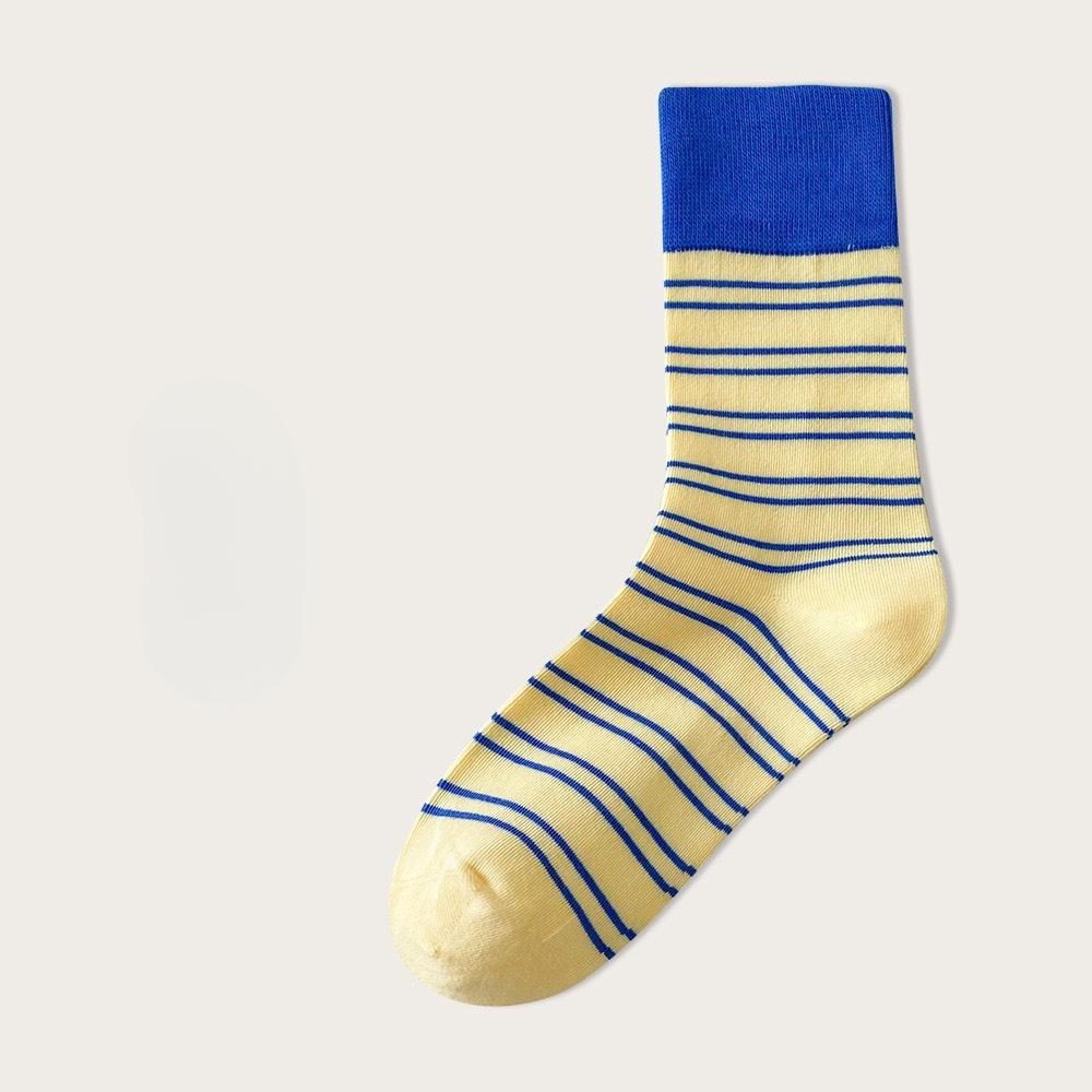 Striped Socks for Women, Mid-calf Socks, Trendy Pure Cotton Spring and Autumn Style, Retro Striped Student Summer Boneless Long Socks