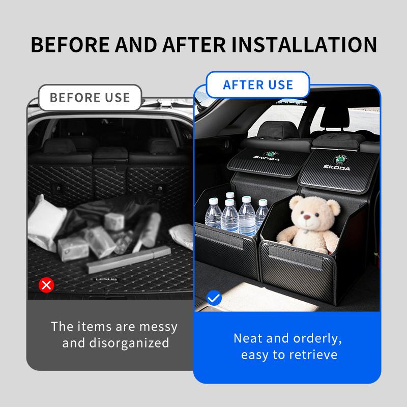 PDYW4 For Skoda Leather Car Trunk Storage Box Multifunctional Tool Organizer Bag Kodiaq Fabia Kamiq Karoq Octavia 2 3 Rapid Scala