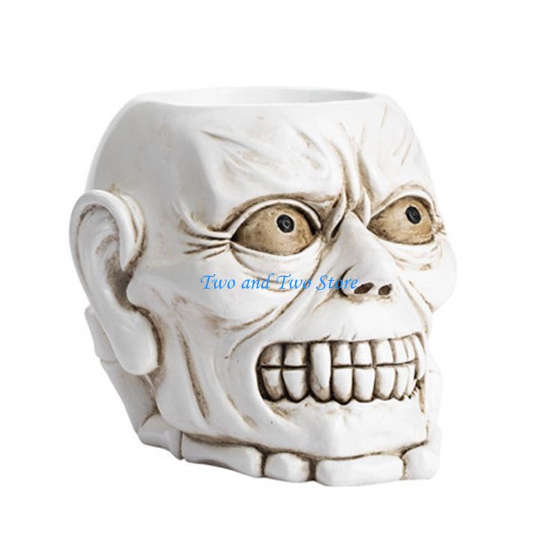 HX6F 3D Skull Flowerpot Pen Holder Mould Epoxy Plaster Mold Making Jewelry CN