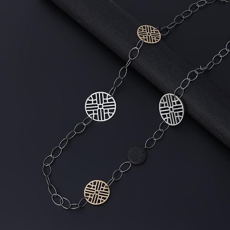Women'S Sweater Chain Fashion Exaggerated Versatile Element Metal Brushed Long Necklace