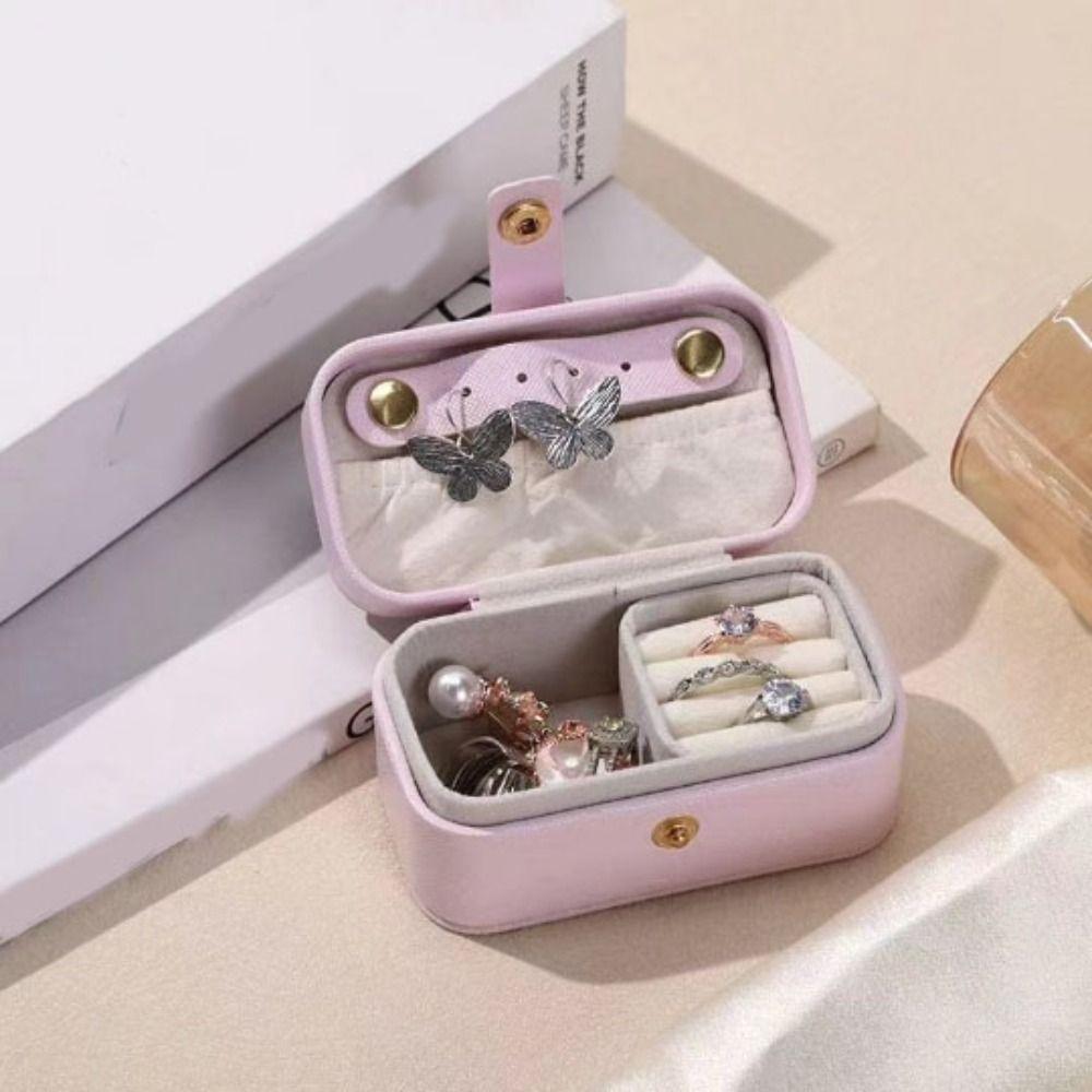 PU Leather Ring Necklace Case Solid Color Jewelry Display Case Simple Earrings Holder  Travel